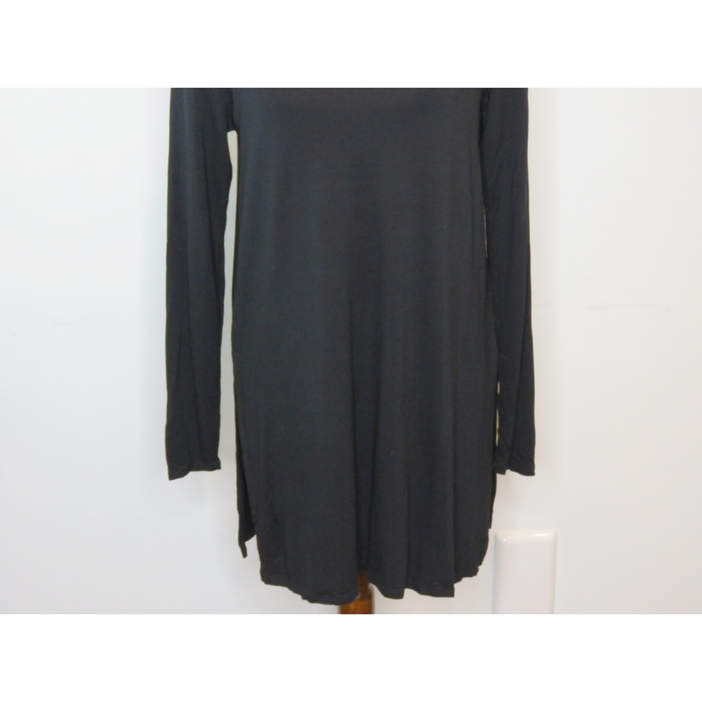 Eileen Fisher Black Long Sleeve Viscose Spandex Tunic Top Small S/P Side Slits - Picture 2 of 10